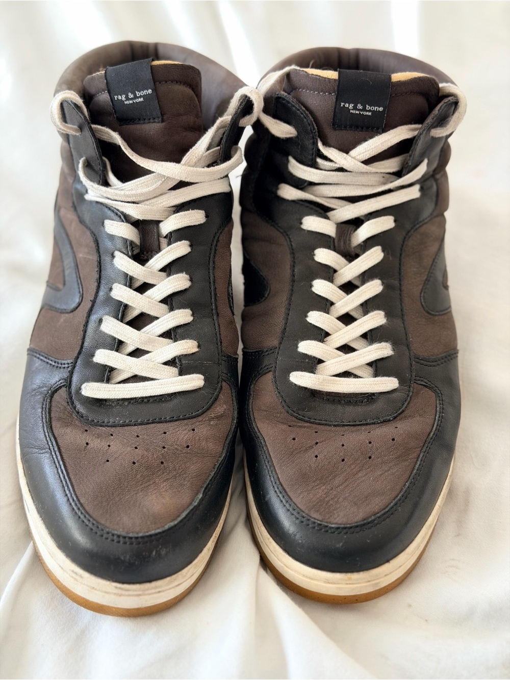 rag & bone Brown and Black Leather High-Top Sneakers with Cream Laces